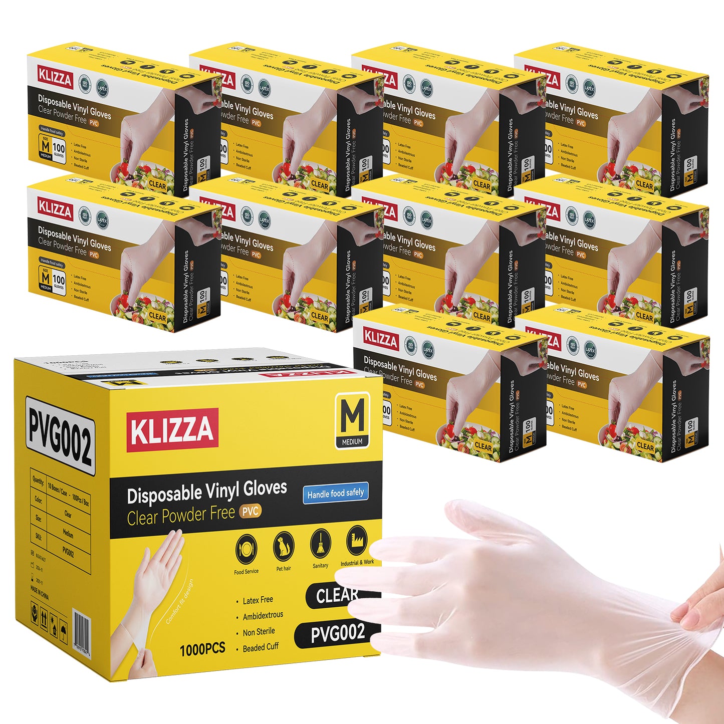 Disposable Vinyl Gloves, Latex-Free, Powder Free, Clear Plastic Gloves, for Cleaning, Cooking, Food Prep