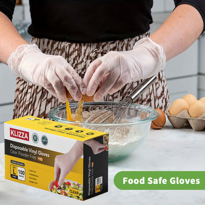 Disposable Vinyl Gloves, Latex-Free, Powder Free, Clear Plastic Gloves, for Cleaning, Cooking, Food Prep